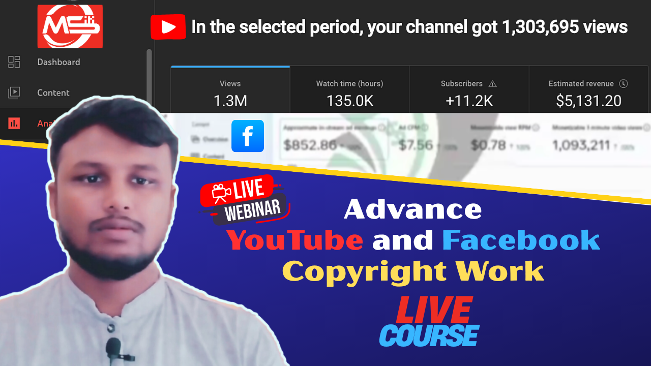 Advance YouTube and Facebook Copyright Work, Earning Challenge Course-Online Live Batch